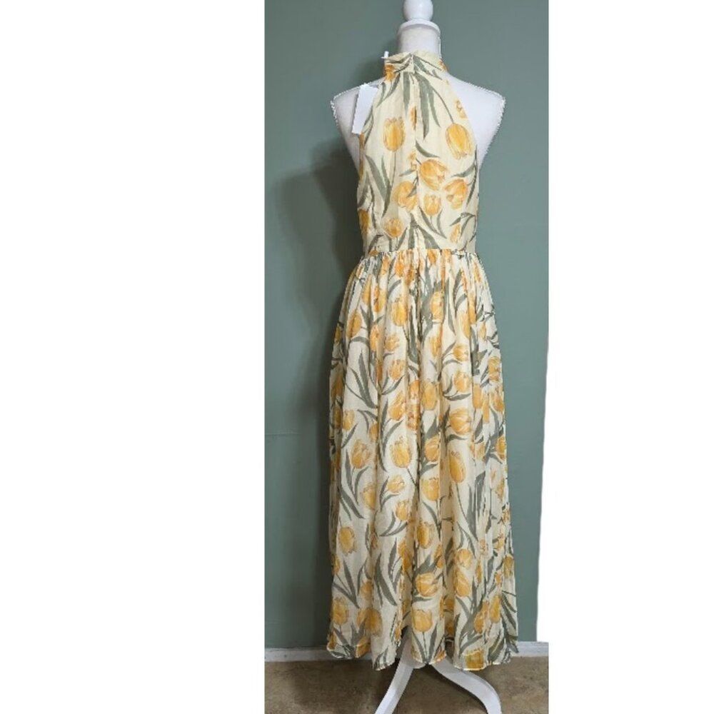 Fehaute Chiffon Halter Casual Floral Dresses Maxi Dress in Cream *no belt Size 6 - Picture 3 of 5